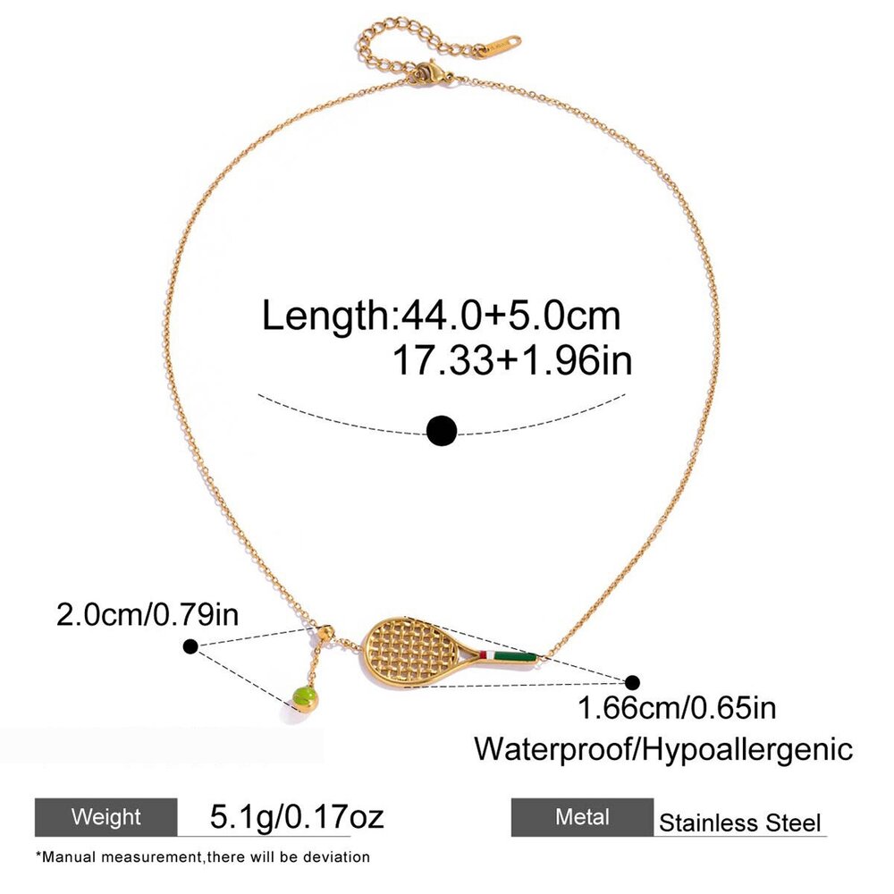 Sports Tennis Racket Stainless Steel Waterproof Gold Color Women's Jewelry Sets
