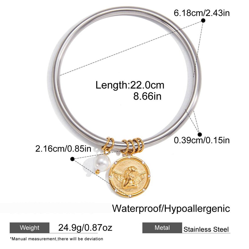 1 Piece Dazzling Angel Stainless Steel Waterproof Gold Color Women's Charm Bracelets h5Picture2