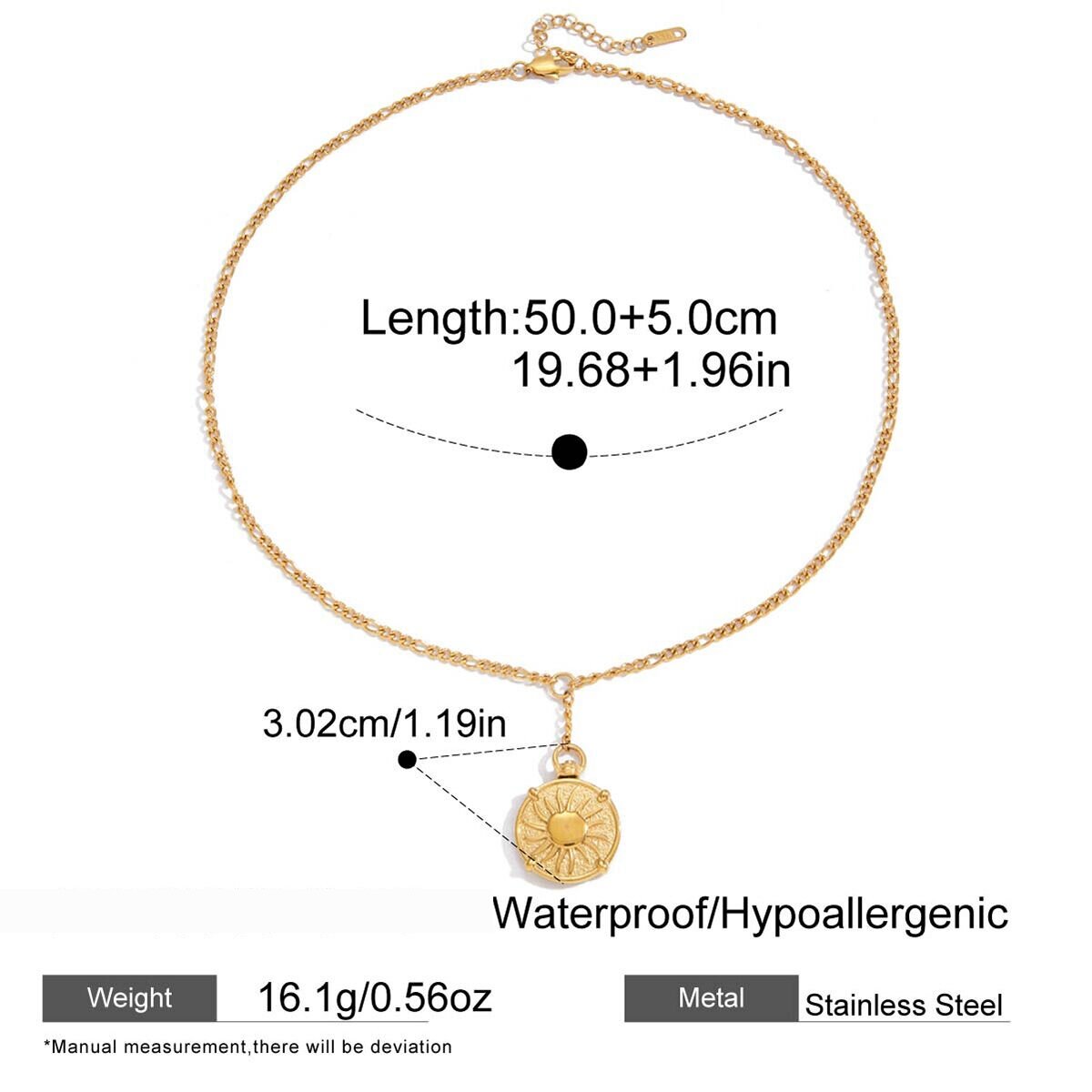 Classic Sun Two-Sided Stainless Steel Waterproof Gold Color Women's Jewelry Sets h5 Picture2