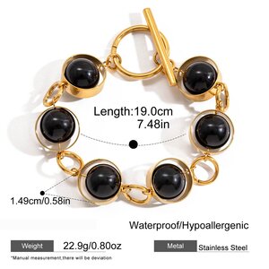 1 Piece Black Glass Beads Stainless Steel Waterproof Gold Color Women's Beaded Bracelets h5 Picture2