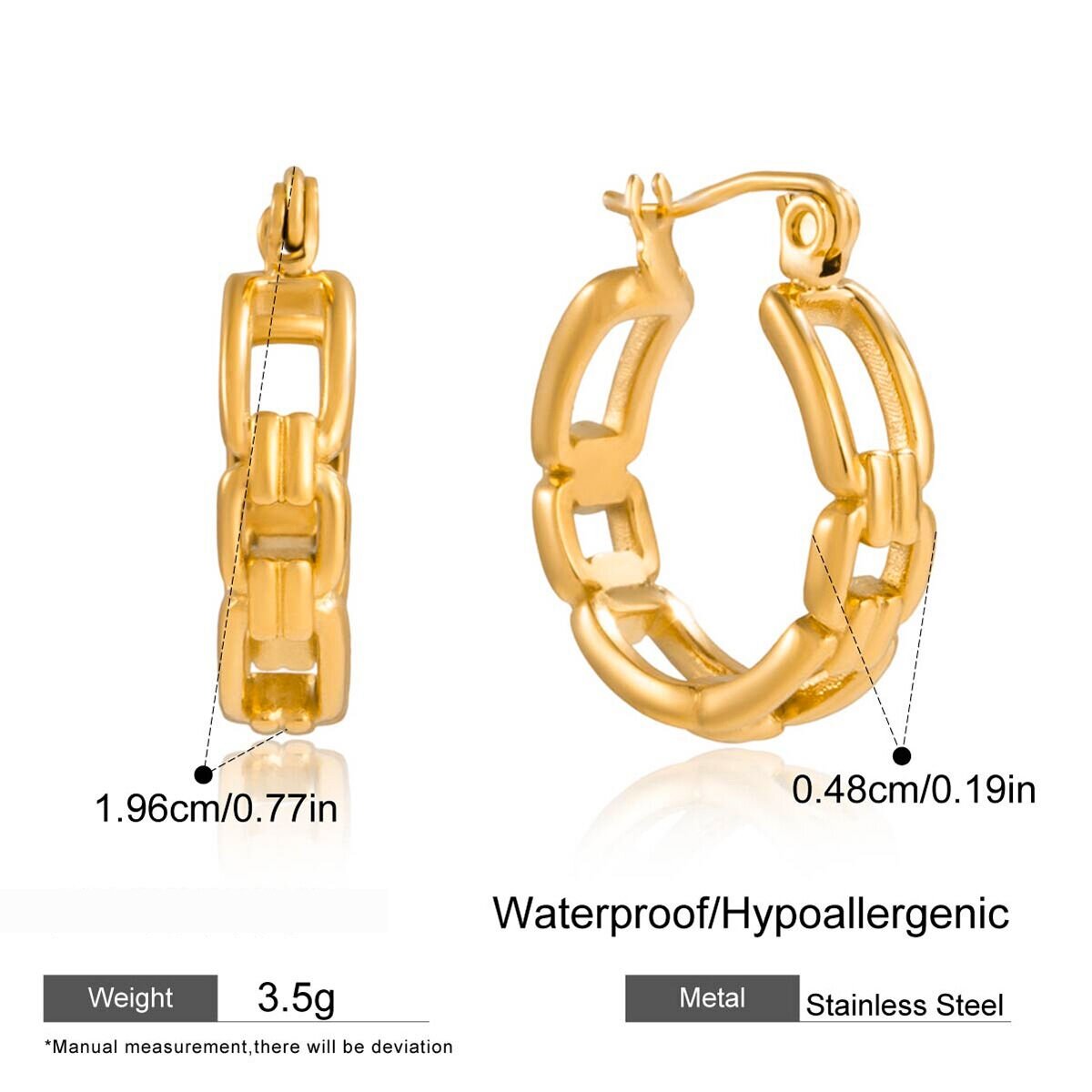 1 Pair Simple Chain Stainless Steel Waterproof Women's Hoop Earrings h5 Picture2