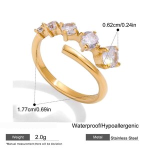 1 Piece Delicate Lines Stainless Steel Waterproof Gold Color Zircon Women's Gemstone Rings h5 Picture2