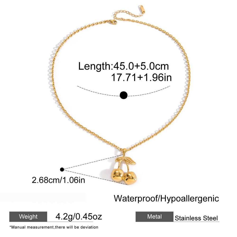 1 Piece Sweet Cherry Stainless Steel Waterproof Gold Color Women's Pendant Necklaces Picture2