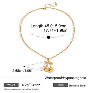 1 Piece Sweet Cherry Stainless Steel Waterproof Gold Color Women's Pendant Necklaces h5 Picture2
