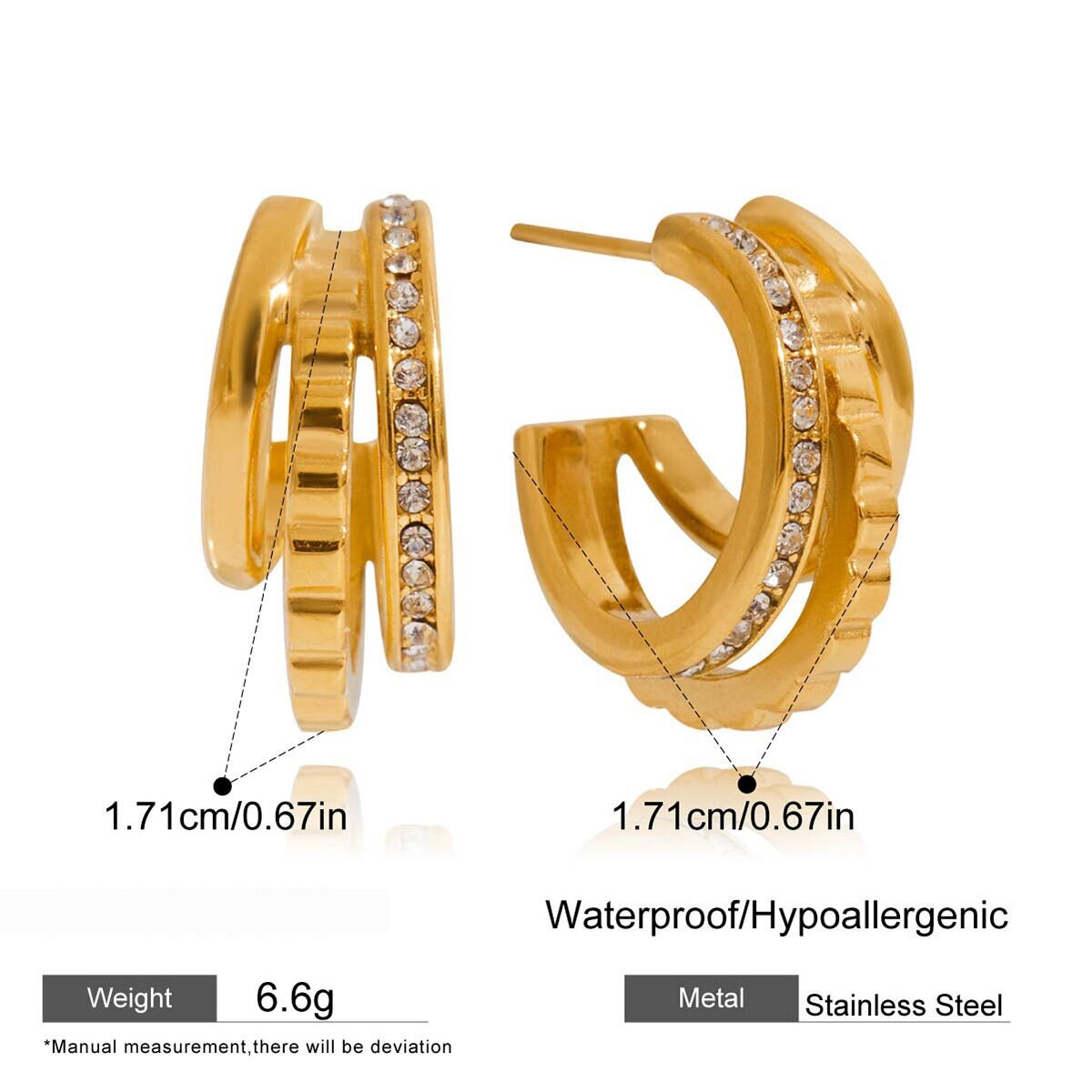 1 Pair Simple Series Circle Stainless Steel Waterproof Gold Color Women's Hoop Earrings h5 Picture2