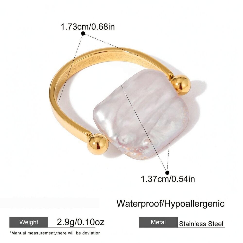 Designable Rectangle Pearl Stainless Steel Waterproof Gold Color Statement Rings h5Picture2