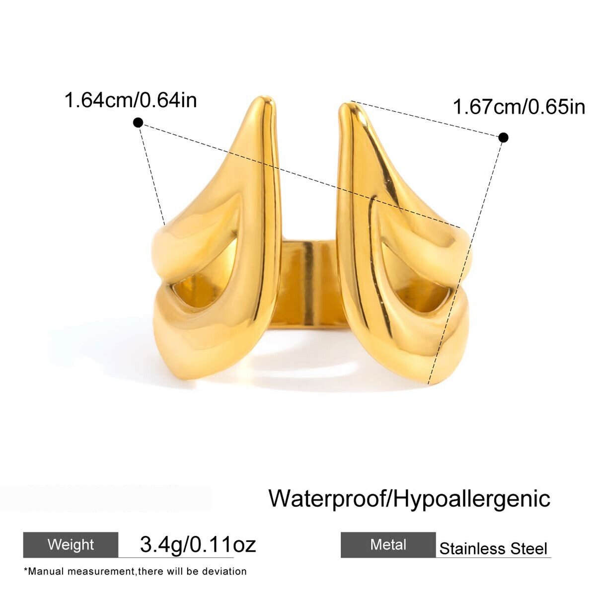 Anillos Llamativos De Acero Inoxidable, De Color Dorado, Resistentes Al Agua Y Con Forma Irregular, De 1 Pieza 