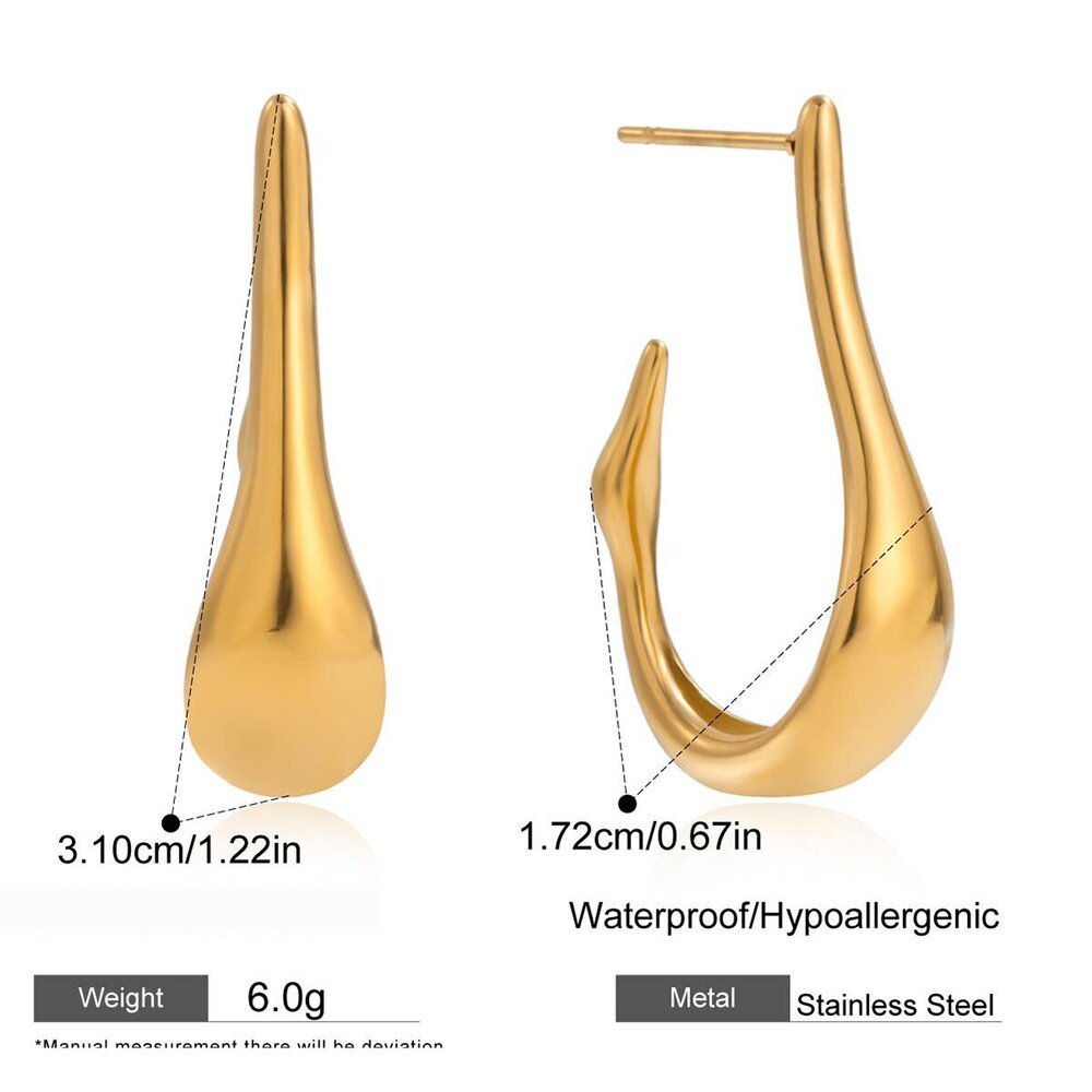 1 Pair Chic Droplet Stainless Steel Waterproof Gold Color Women's Hoop Earrings Picture2