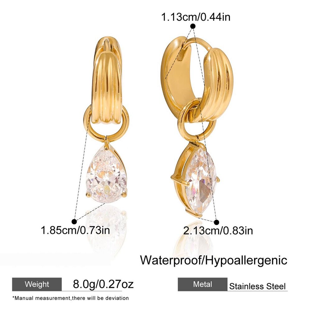 1 Pair Luxurious Droplet Stainless Steel Waterproof Gold Color Zircon Women's Drop Earrings Picture2