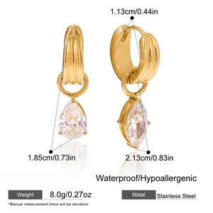 1 Pair Luxurious Droplet Stainless Steel Waterproof Gold Color Zircon Women's Drop Earrings h5 Picture2