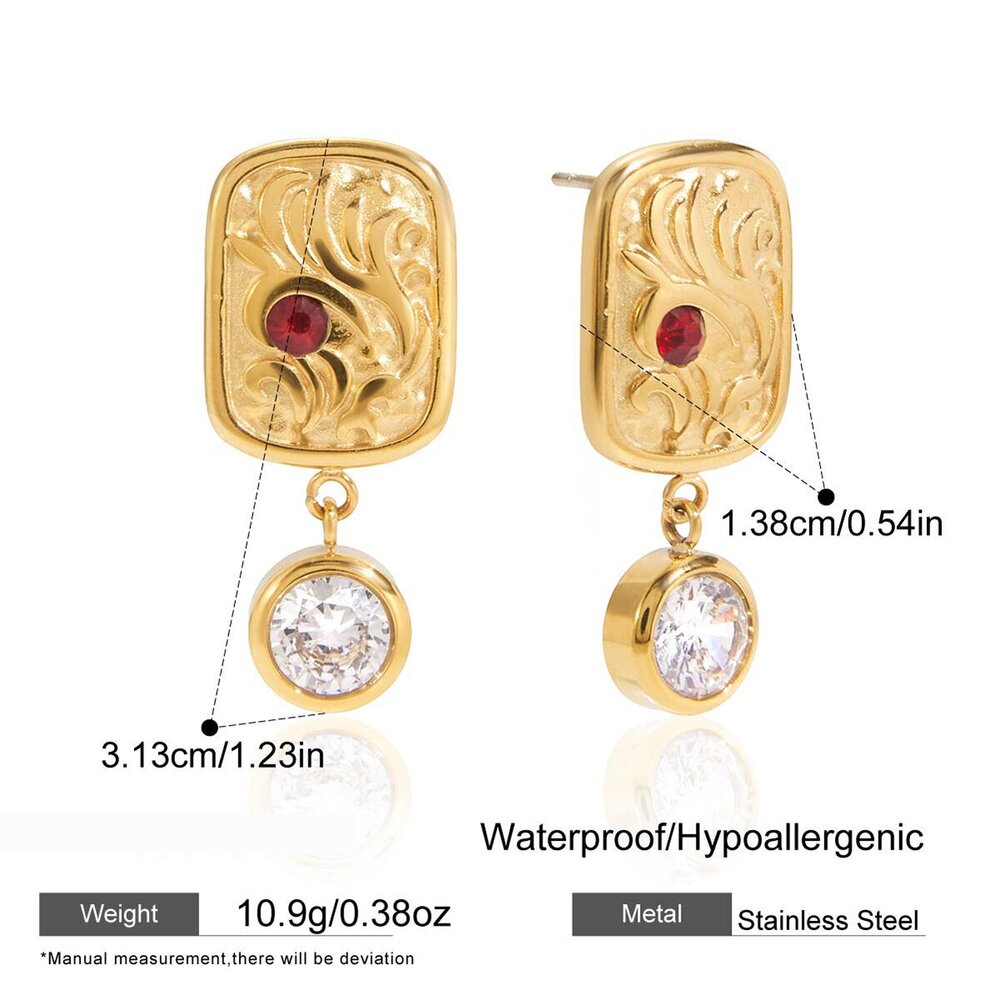 Sophisticated Rectangle Stainless Steel Waterproof Gold Color Zircon Women's Jewelry Sets