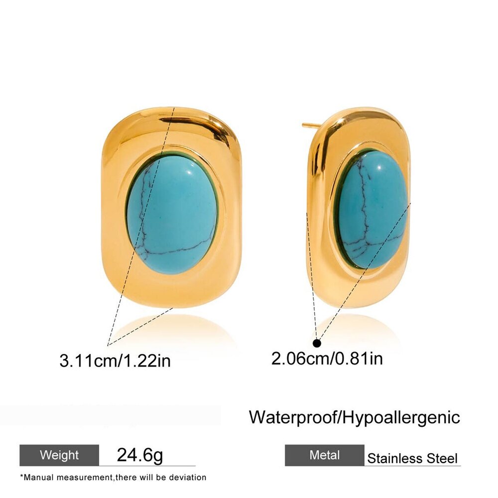 1 Pair Classic Rectangle Oval Calaite Stainless Steel Waterproof Gold Color Women's Stud Earrings Picture2
