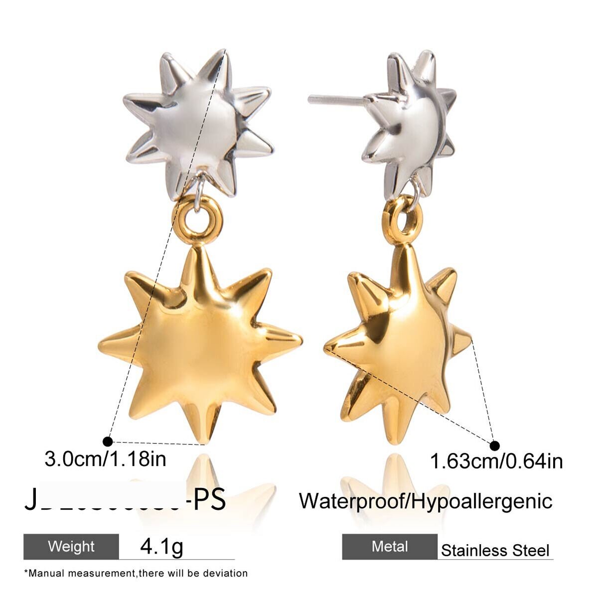 1 Pair Classic Sun Gold Color And Silver Colors Stainless Steel Waterproof Women's Drop Earrings h5 Picture2