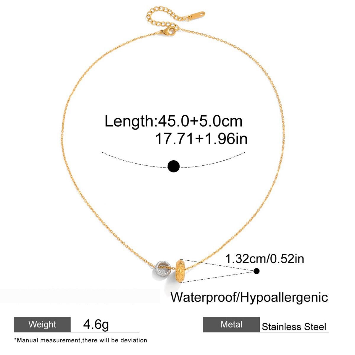 Collier Pendentif Femme Simple En Acier Inoxydable Étanche, Couleur Or Et Argent, 1 Pièce h5 