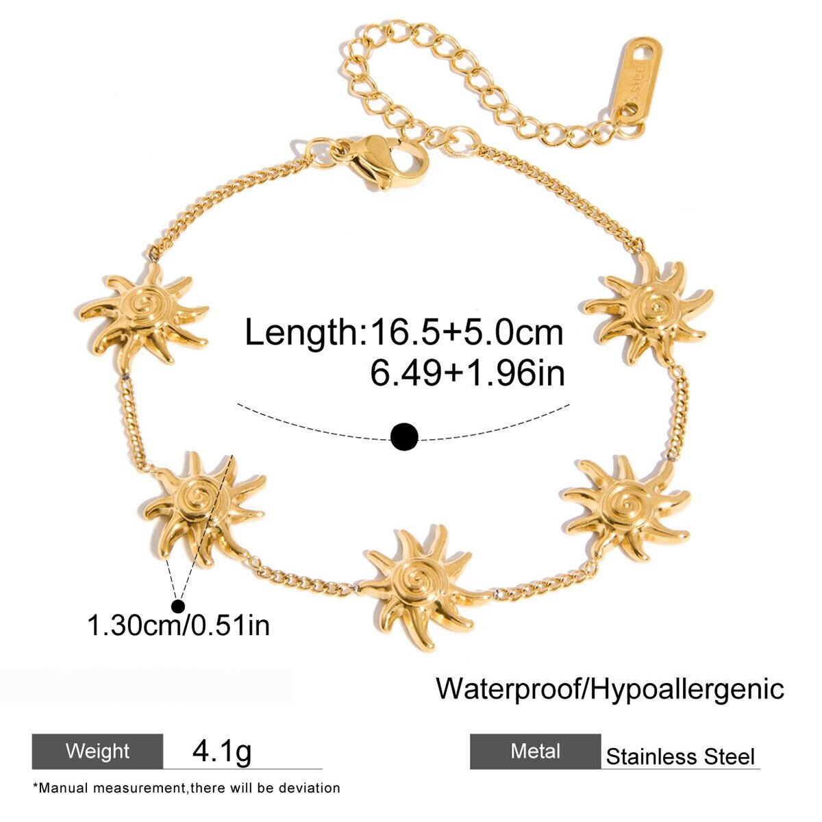 1 Piece Retro Sun&Moon Stainless Steel Waterproof Gold Color Women's Cuff Bracelets Picture2