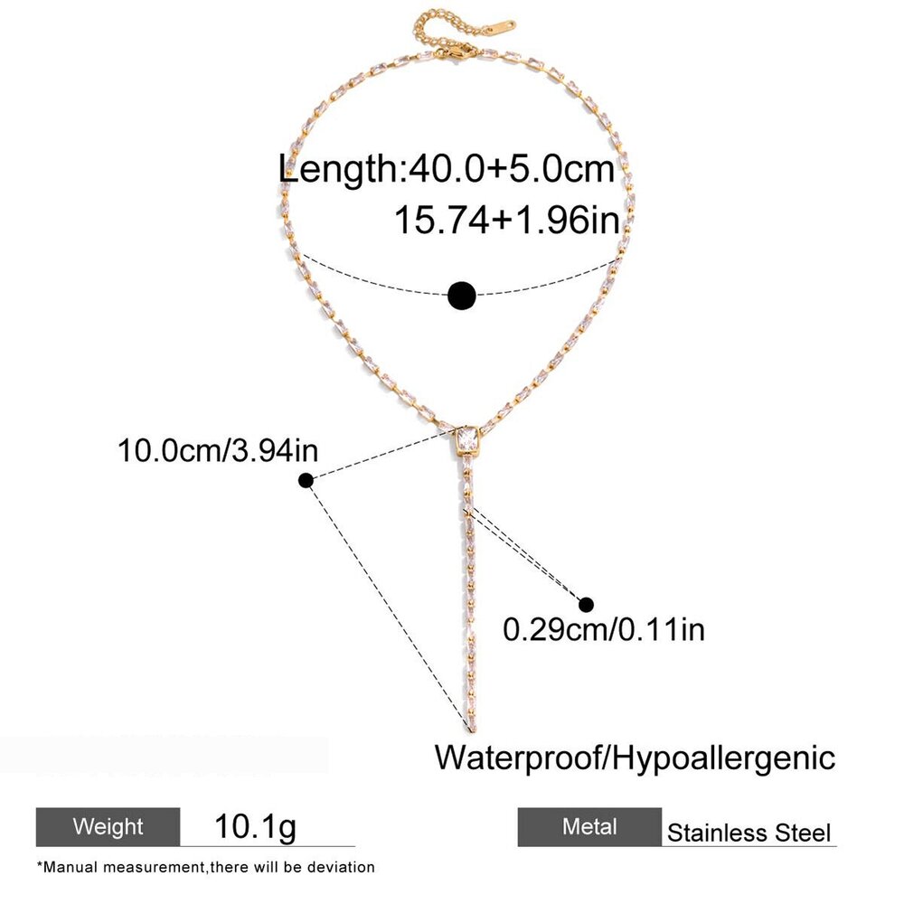 1 Piece Exquisite Rectangle Stainless Steel Waterproof Gold Color Zircon Women's Pendant Necklaces Picture2