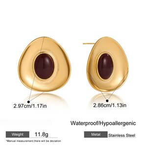 1 Pair Vogue Circle Resin Stainless Steel Waterproof Gold Color Women's Stud Earrings h5 Picture2