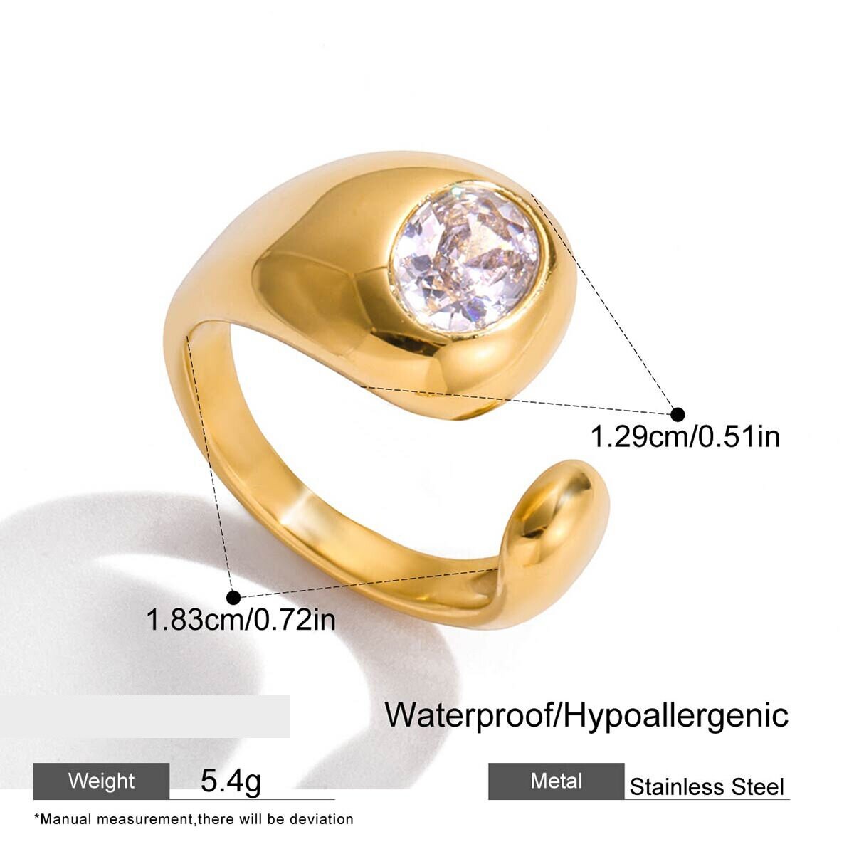 1 Piece Luxurious Irregular Shape Stainless Steel Waterproof Gold Color Statement Rings Picture2