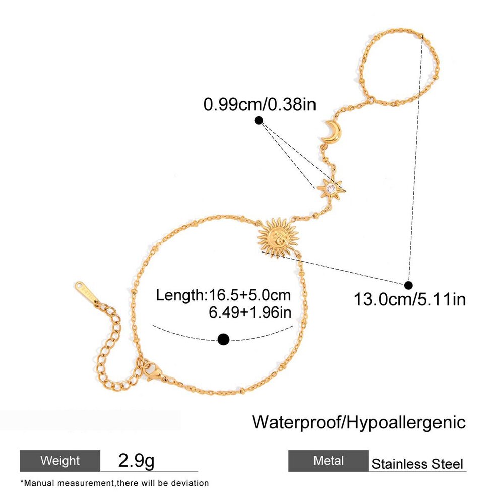 1 Piece Classic Sun&Moon Stainless Steel Waterproof Gold Color Women's Chain Bracelets h5Picture2