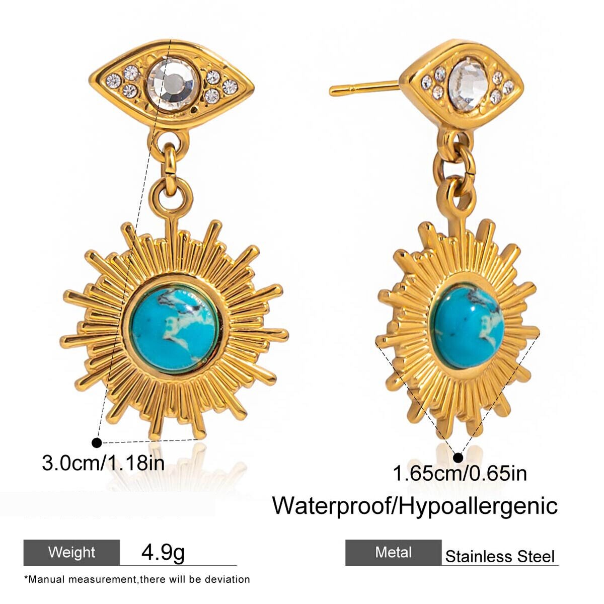 1 Pair Classic Eye Stainless Steel Waterproof Gold Color Calaite Women's Drop Earrings h5 Picture2