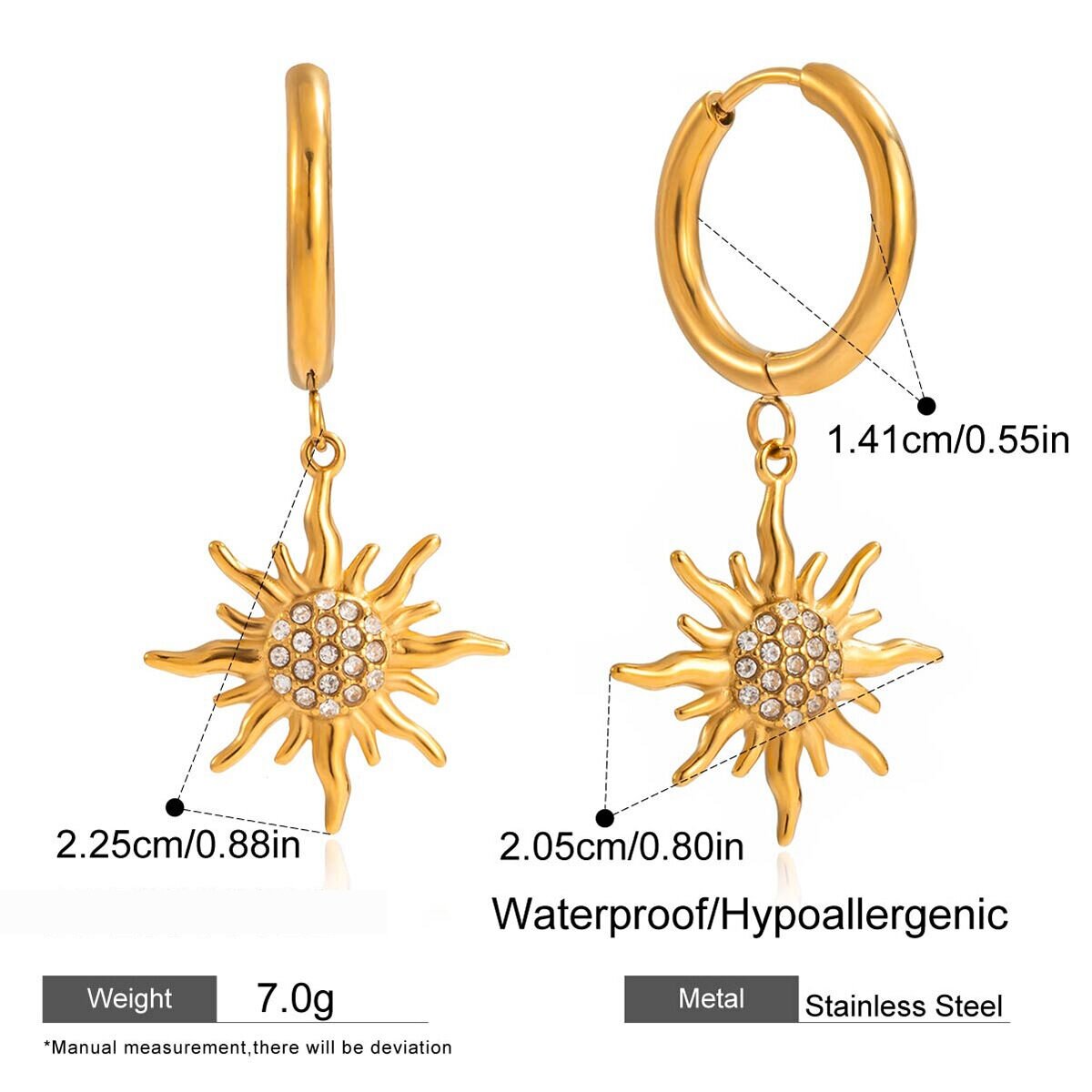 1 Paar Aufwendige, Wasserfeste Ohrhänger Aus Edelstahl In Goldfarbe Mit Sonnenmotiv Für Damen h5 Bild2