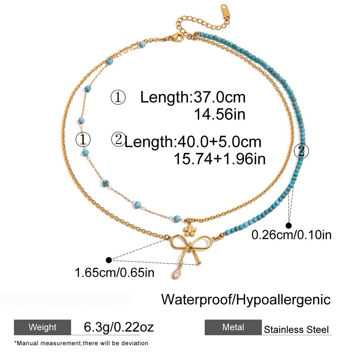 1 Piece Elegant Bow Knot Beads Stainless Steel Waterproof Gold Color Women's Layered Necklaces h5 Picture2
