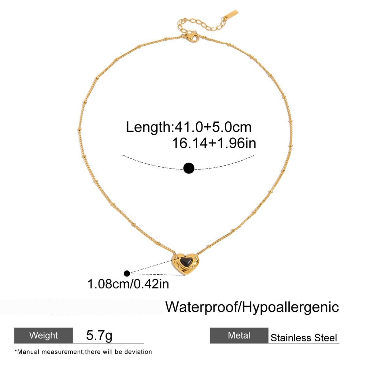 Collier Pendentif Femme En Forme De Cœur, En Acier Inoxydable Doré Étanche, Orné D'Une Pierre Naturelle (1 Pièce) Image2