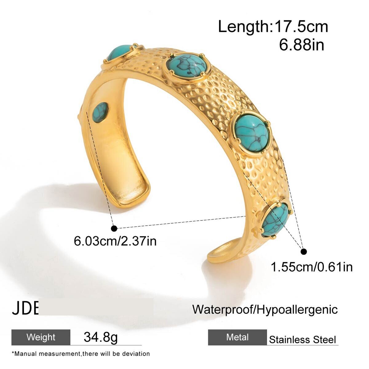 1 Piece Retro Circle Stainless Steel Waterproof Gold Color Natural Stone Women's Cuff Bracelets 