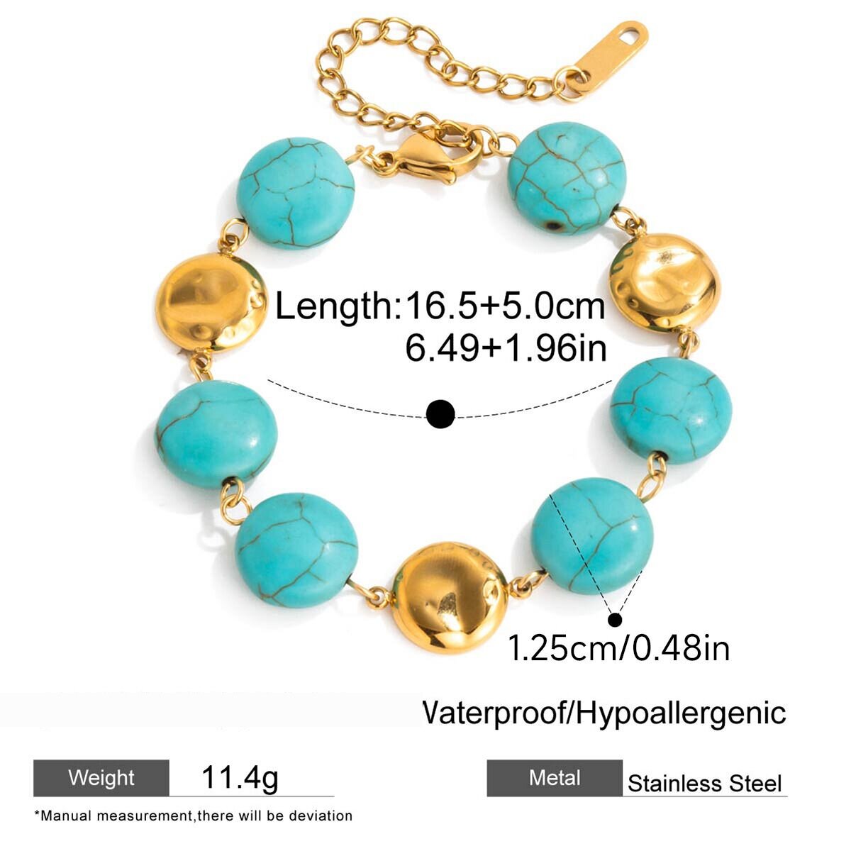 Annular Calaite Beads Stainless Steel Waterproof Gold Color Women's Jewelry Sets h5 Picture2