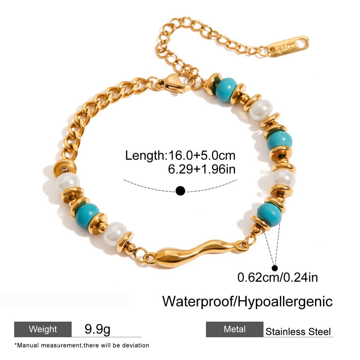 1 Stück Retro Calaite Perlenkette Edelstahl Wasserdicht Goldfarbenes Damen-Perlenarmband Bild2