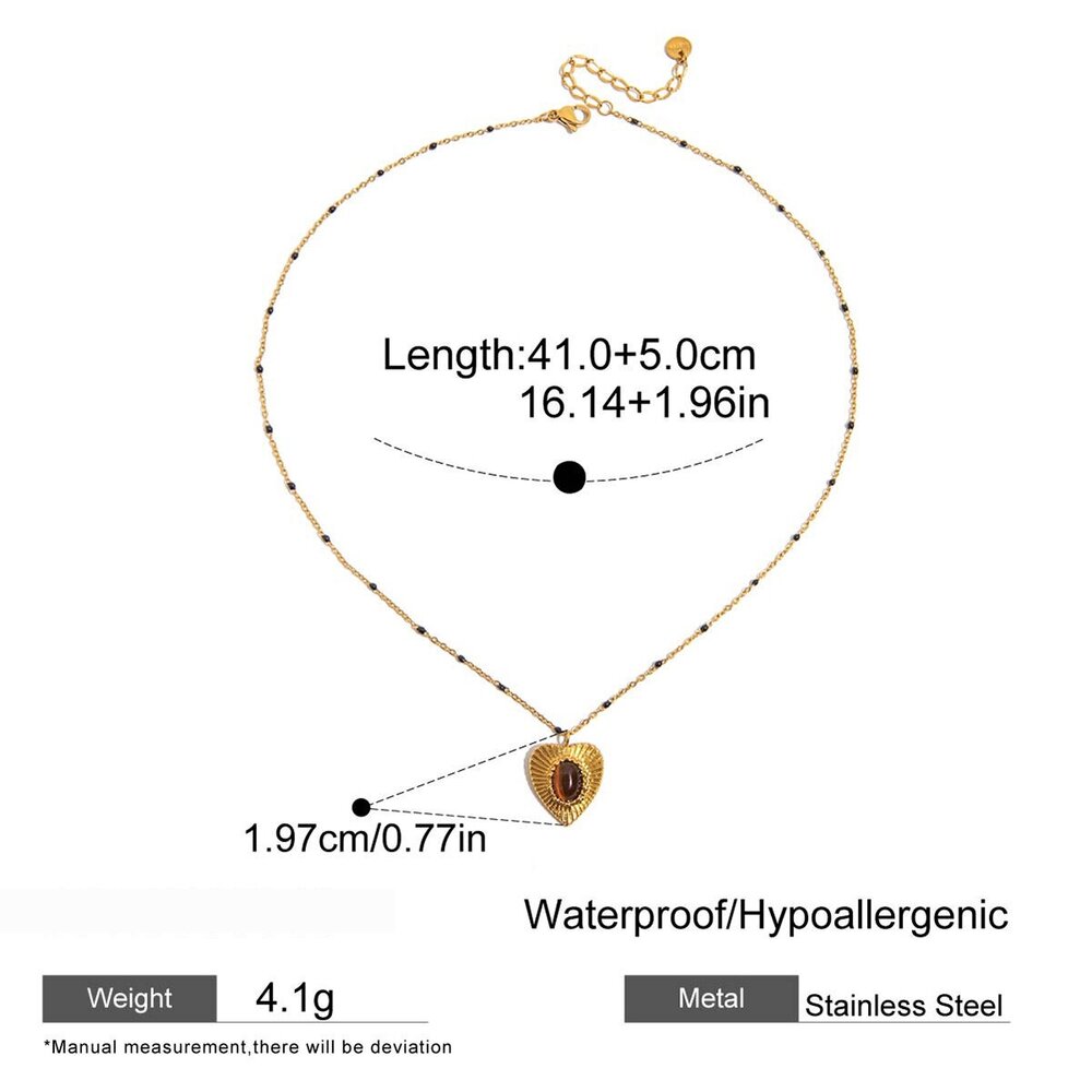 1 Piece Classic Heart Stainless Steel Waterproof Gold Color Natural Stone Women's Pendant Necklaces Picture2