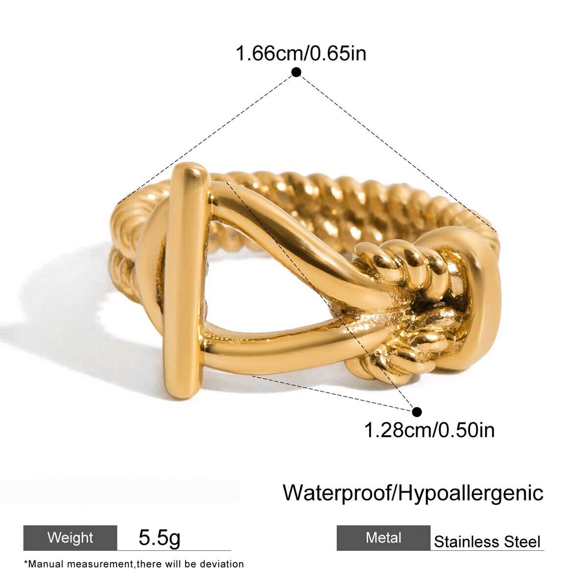 1 Piece Designable Twist Stainless Steel Waterproof Gold Color Statement Rings Picture2