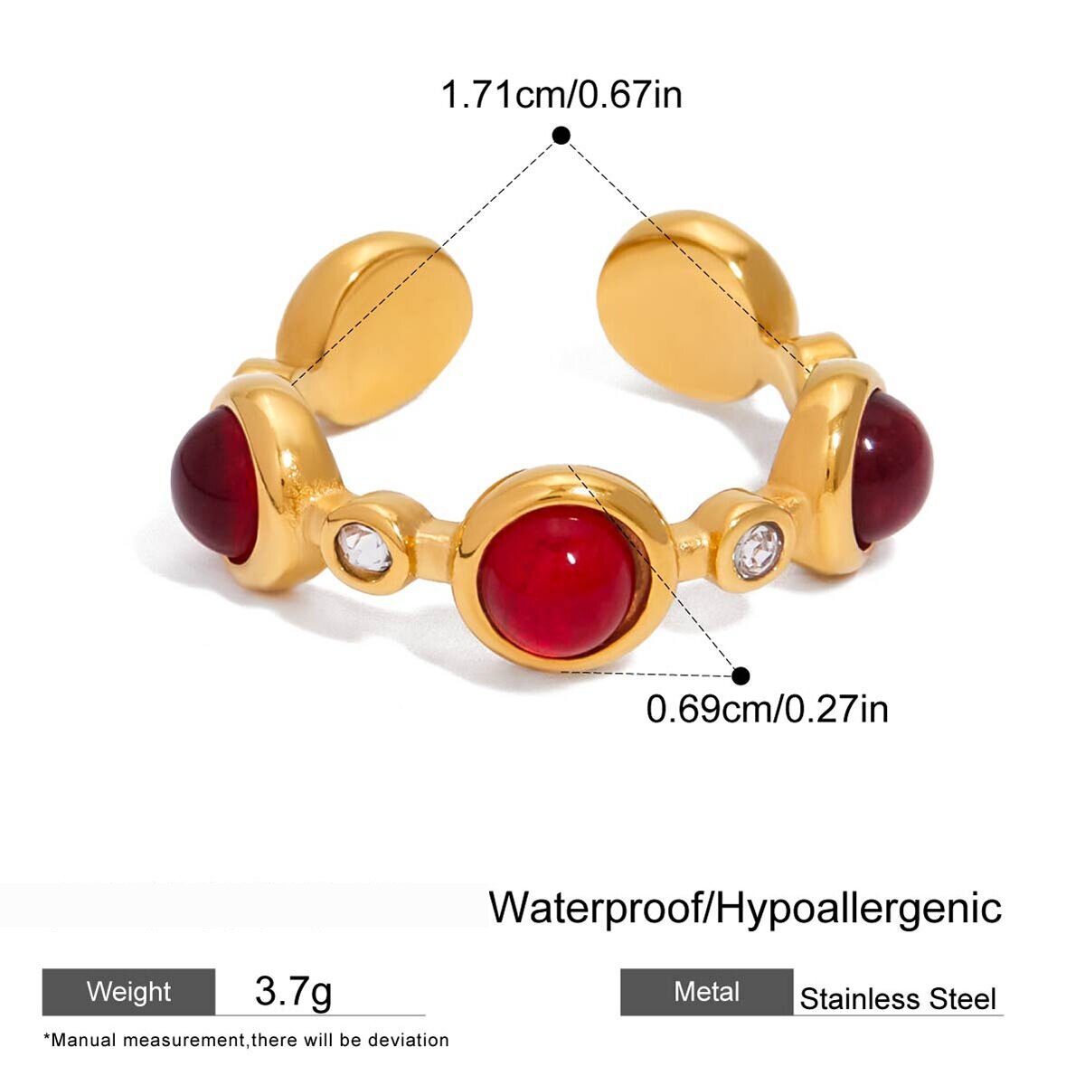 1 Piece Romantic Heart Stainless Steel Waterproof Gold Color Statement Rings h5 