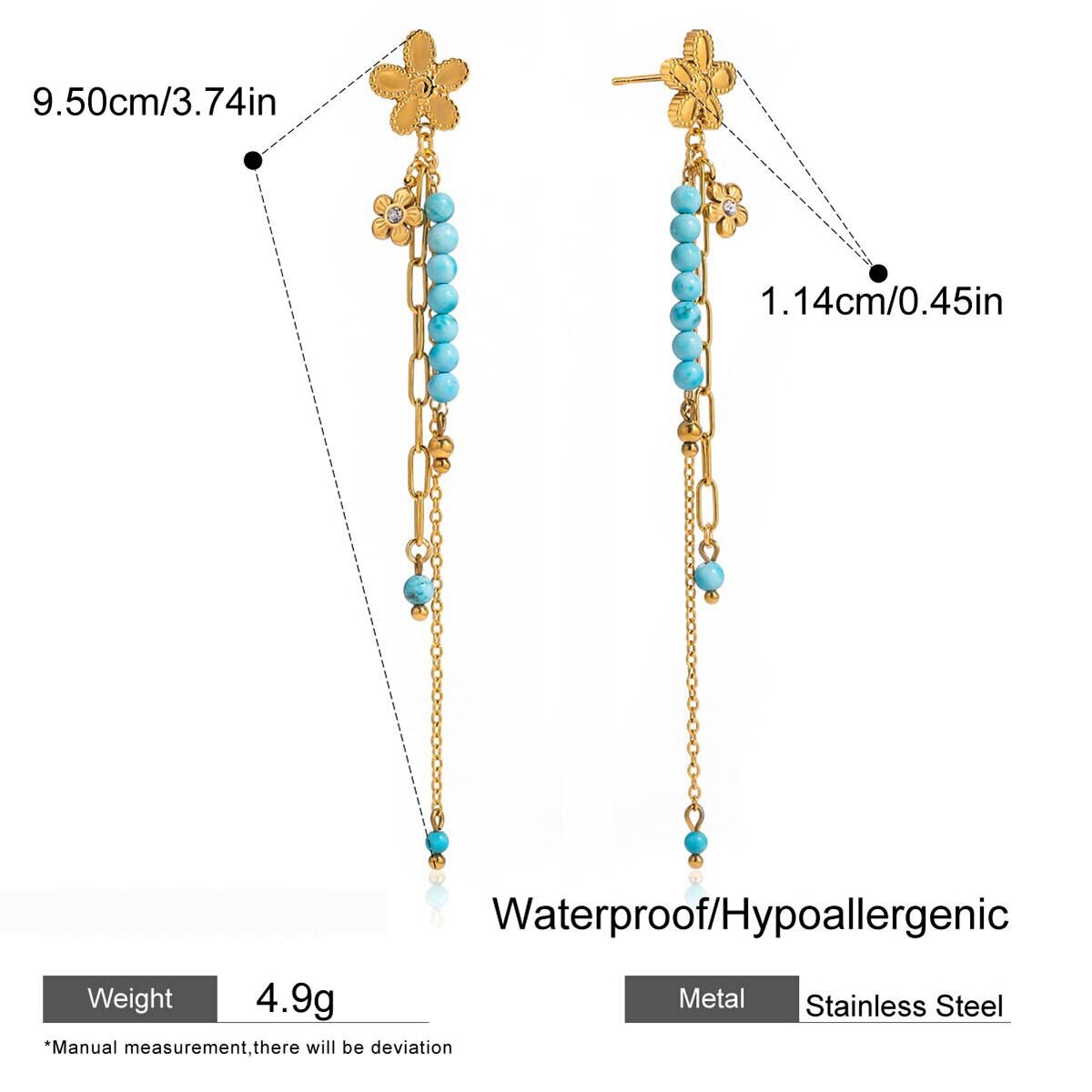 1 Pair Classic Flower Tassel Stainless Steel Waterproof Gold Color Women's Beads Earrings h5 Picture2