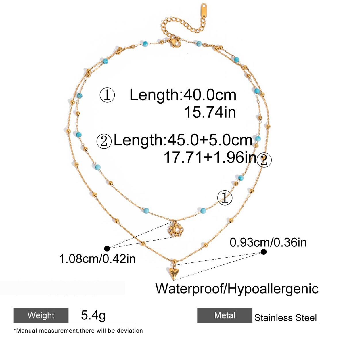 Collier À Plusieurs Rangs Pour Femme, En Acier Inoxydable Doré, Motif Cœur Et Lune Romantique (1 Pièce) Image2