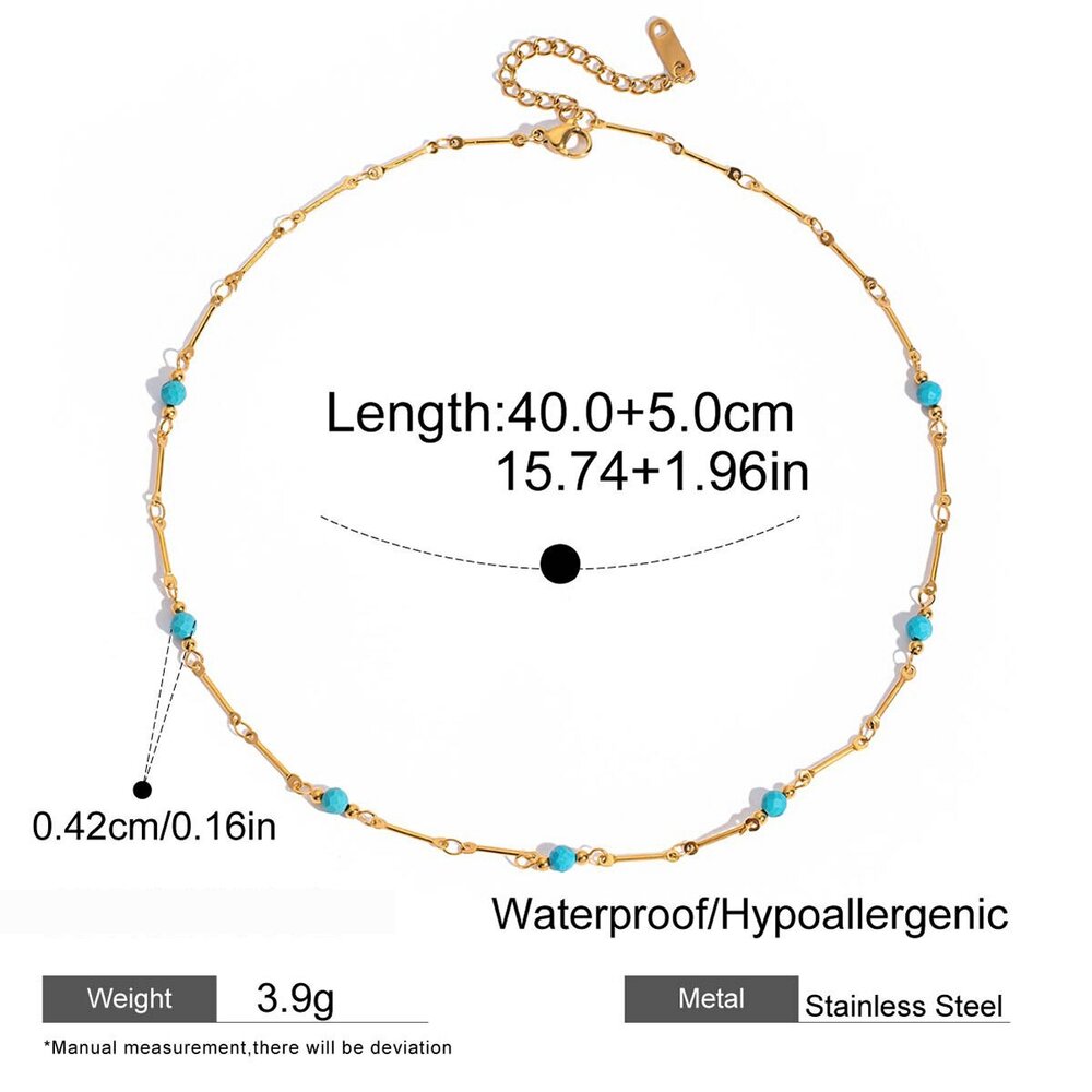 1 Stück Klassische Calaite Edelstahl Wasserdichte Goldfarbene Damenkette Mit Naturstein Bild2