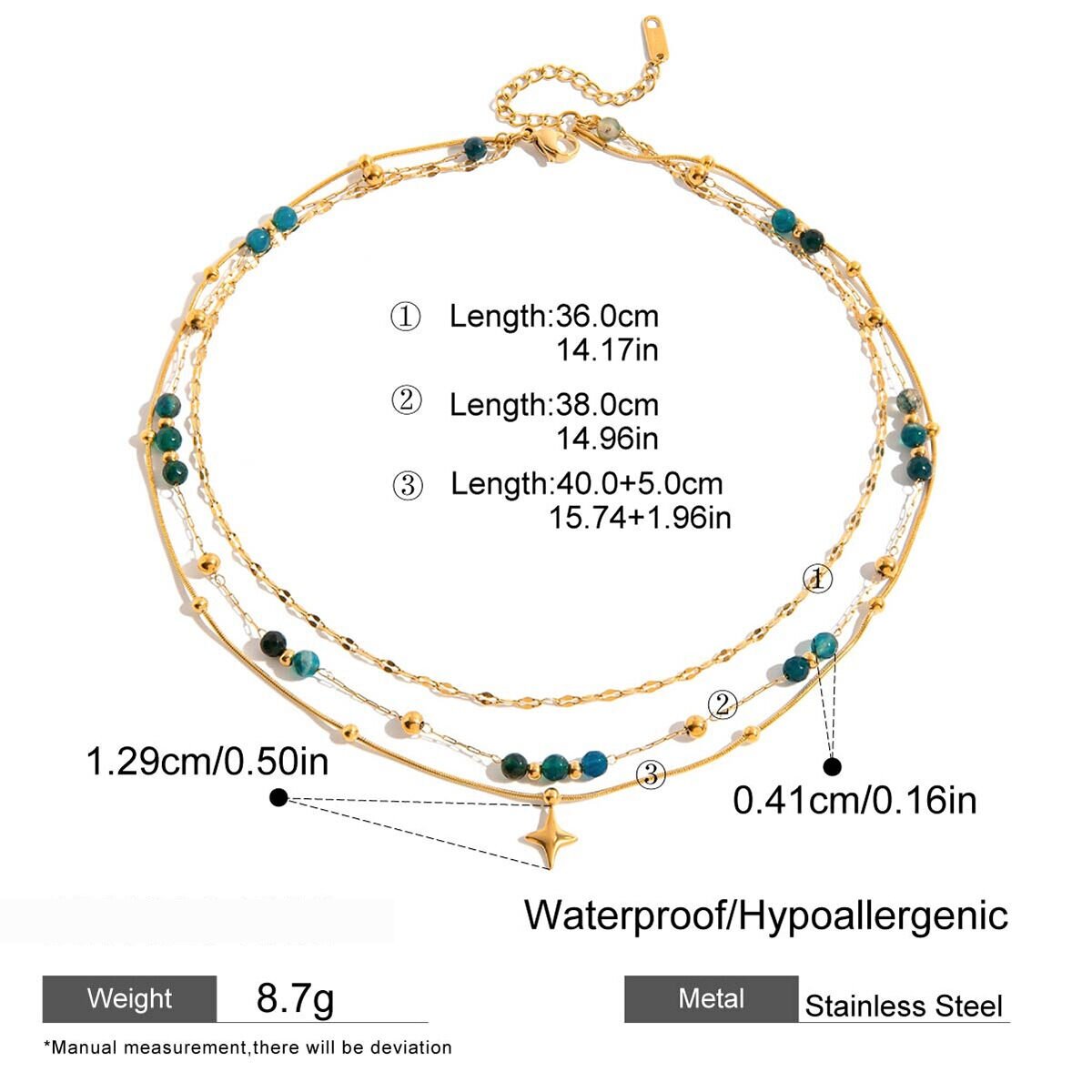 1 Piece Retro Beads Star Stainless Steel Waterproof Gold Color Women's Layered Necklaces h5 Picture2