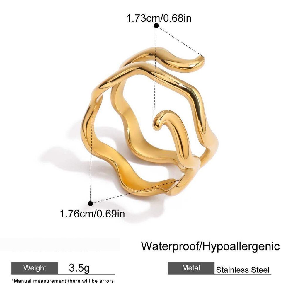 1 Piece Simple Curve Stainless Steel Waterproof Gold Color Minimalist Rings h5Picture2