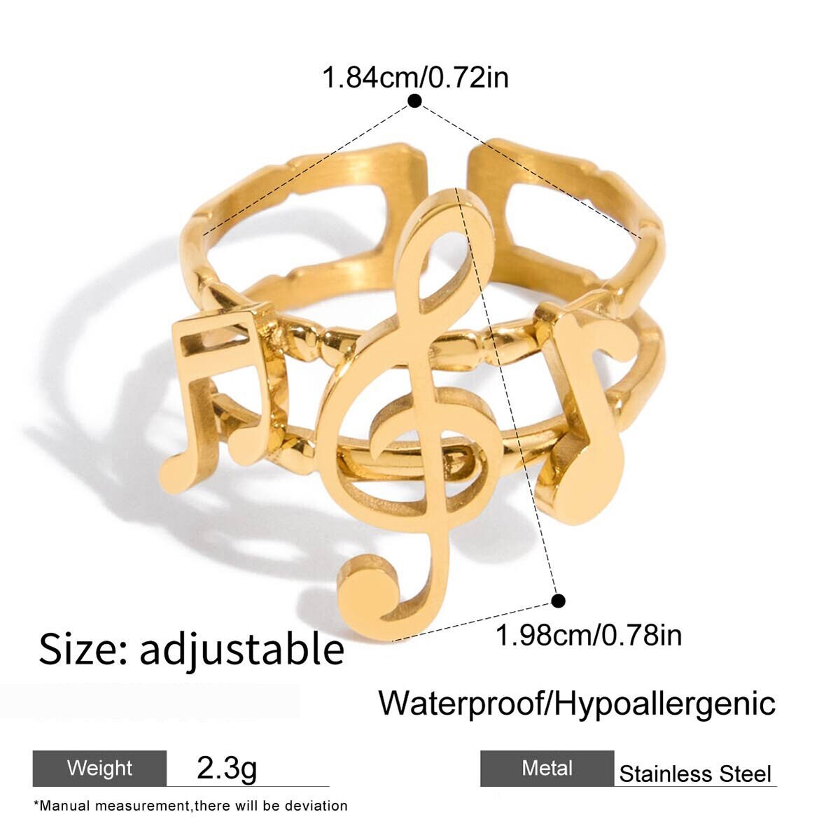 1 Stück Exquisite Serie Elegant Note Edelstahl Wasserdicht Goldfarben Statement-Ringe Bild2