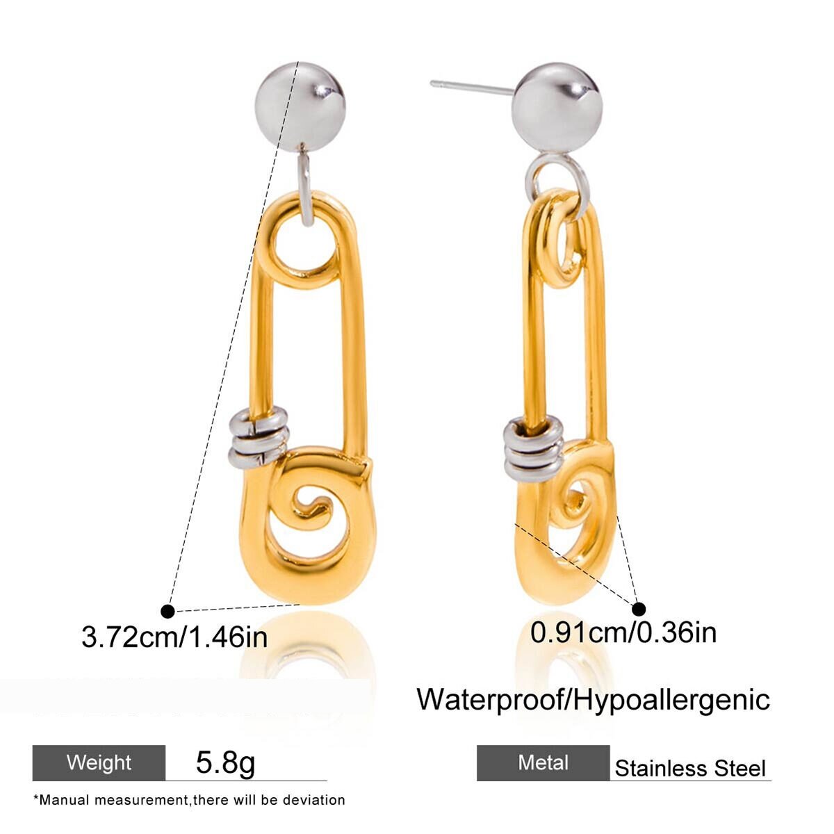 1 Paar Moderne, Wasserfeste Ohrhänger Aus Edelstahl In Goldfarbe Mit Büroklammer-Motiv Für Damen h5 Bild2