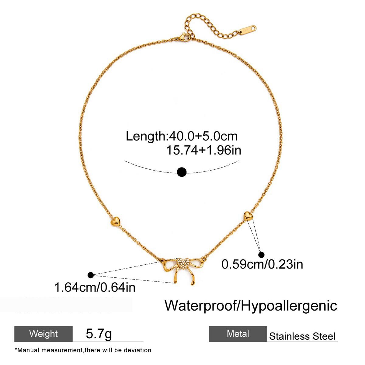 1 Piece Romantic Bow Knot Butterfly Stainless Steel Waterproof Gold Color Women's Pendant Necklaces h5 Picture2