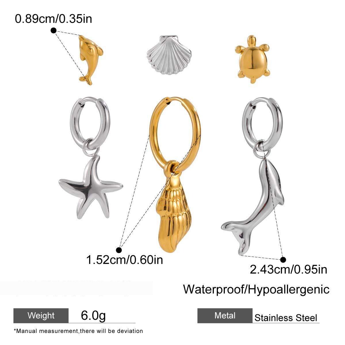1 Set Ohrringe Für Damen, Wasserfest, Goldfarben, Mit Meeresorganismen-Motiv Aus Edelstahl h5 Bild2