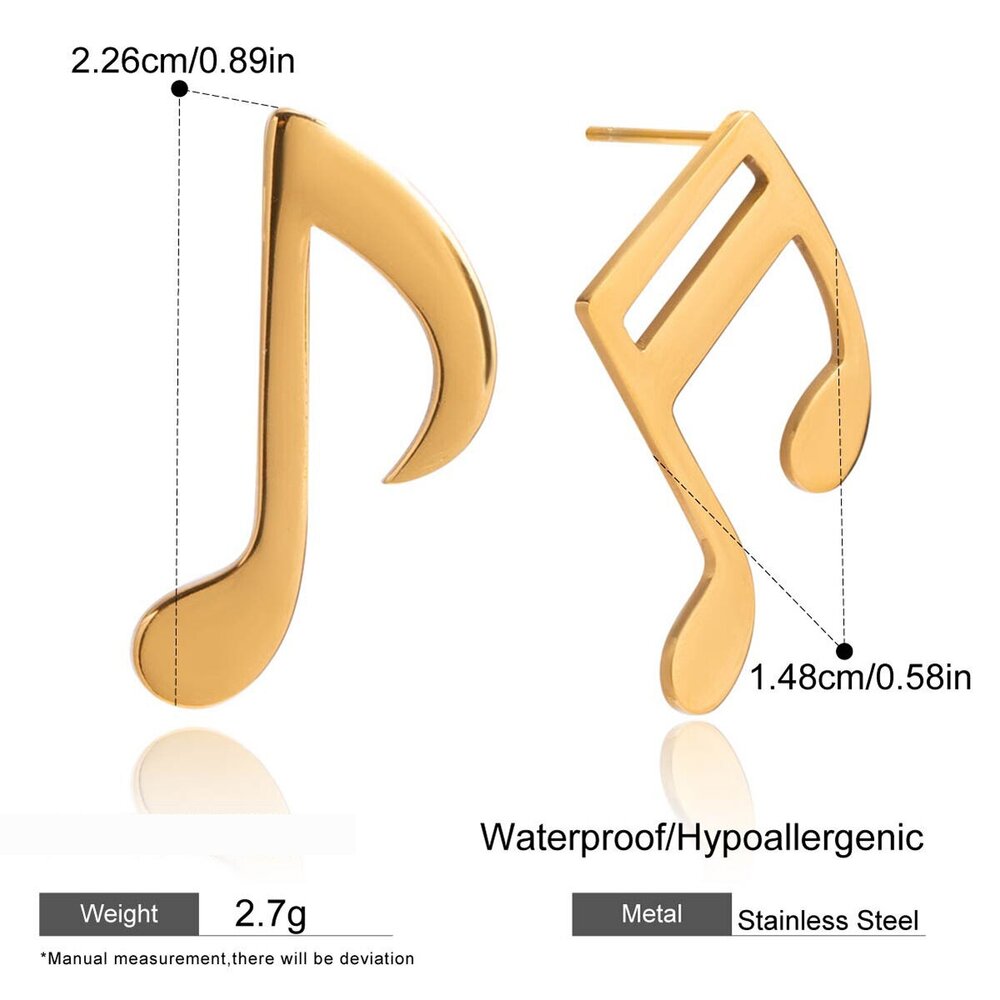1 Pair Designable Note Asymmetric Stainless Steel Waterproof Gold Color Women's Stud Earrings Picture2