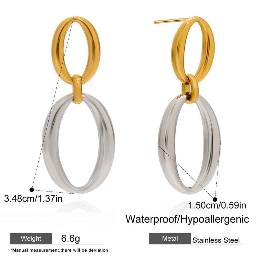 1 Pair Classic Double Circle Stainless Steel Waterproof Gold Color Women's Drop Earrings Picture2