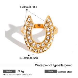 1 Piece Luxurious Horseshoe-Shaped Stainless Steel Waterproof Gold Color Statement Rings h5