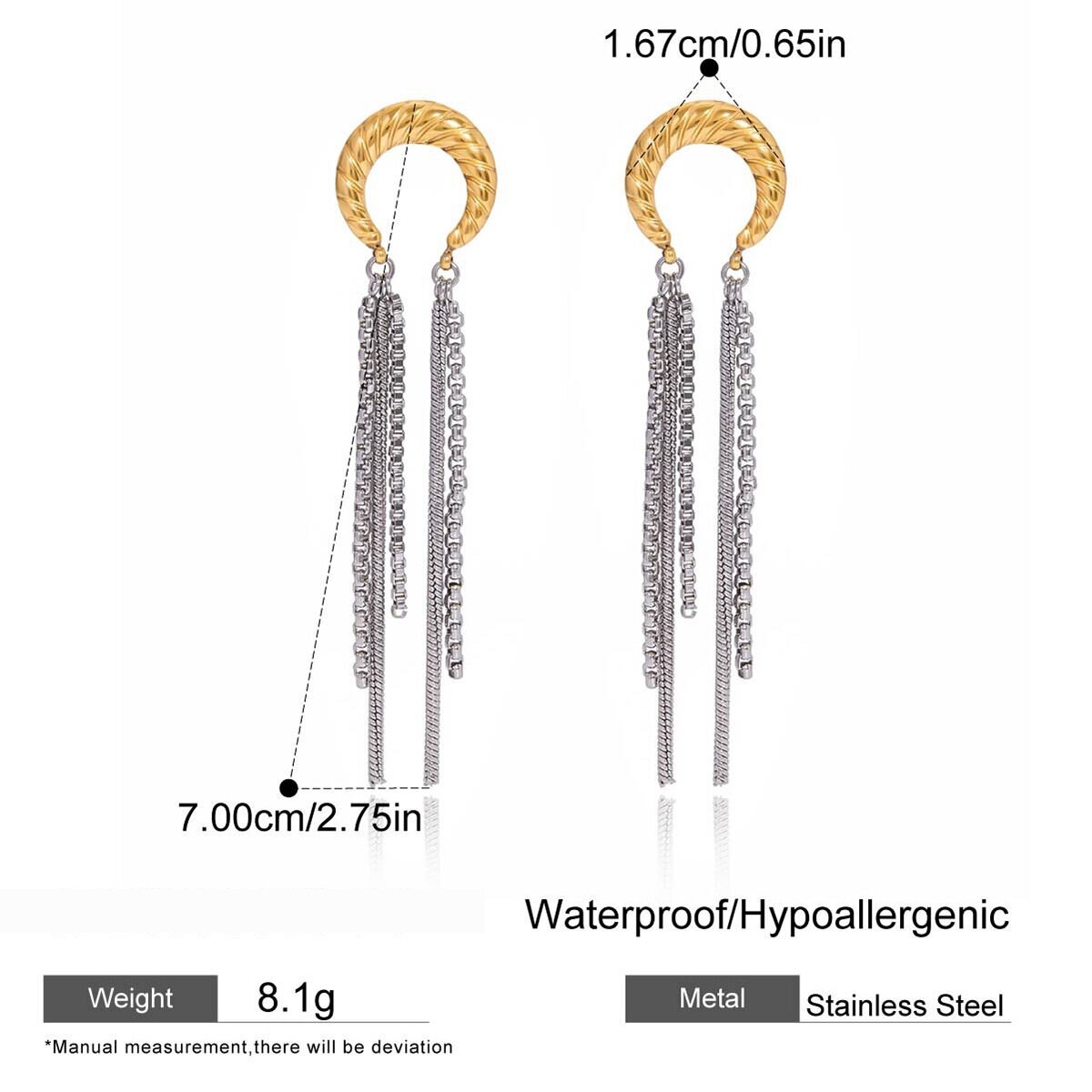1 Pair Casual Tassel Moon Stainless Steel Waterproof Gold Color Women's Dangle Earrings Picture2