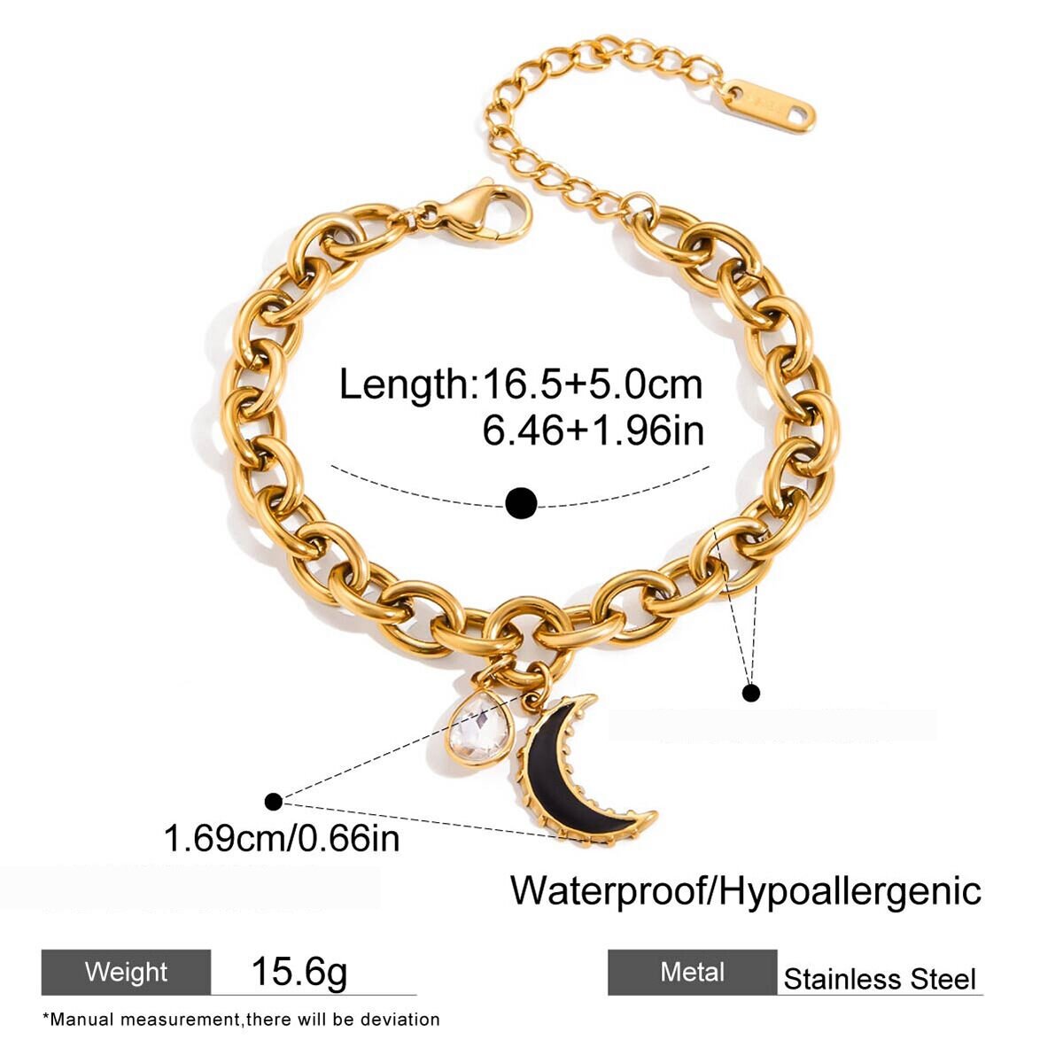 1 Piece Classic Moon Stainless Steel Waterproof Gold Color Women's Charm Bracelets Picture2