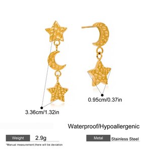1 Paire De Boucles D'Oreilles Pendantes Classiques Étoile Et Lune En Acier Inoxydable Étanche Couleur Or Pour Femme h5 Image2