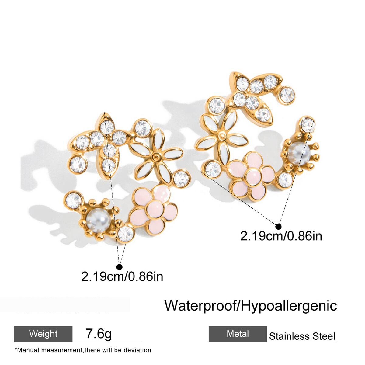 1 Pezzo Di Splendidi Orecchini A Bottone Da Donna In Acciaio Inossidabile Color Oro, Impermeabili E Con Fiore h5 Immagine2