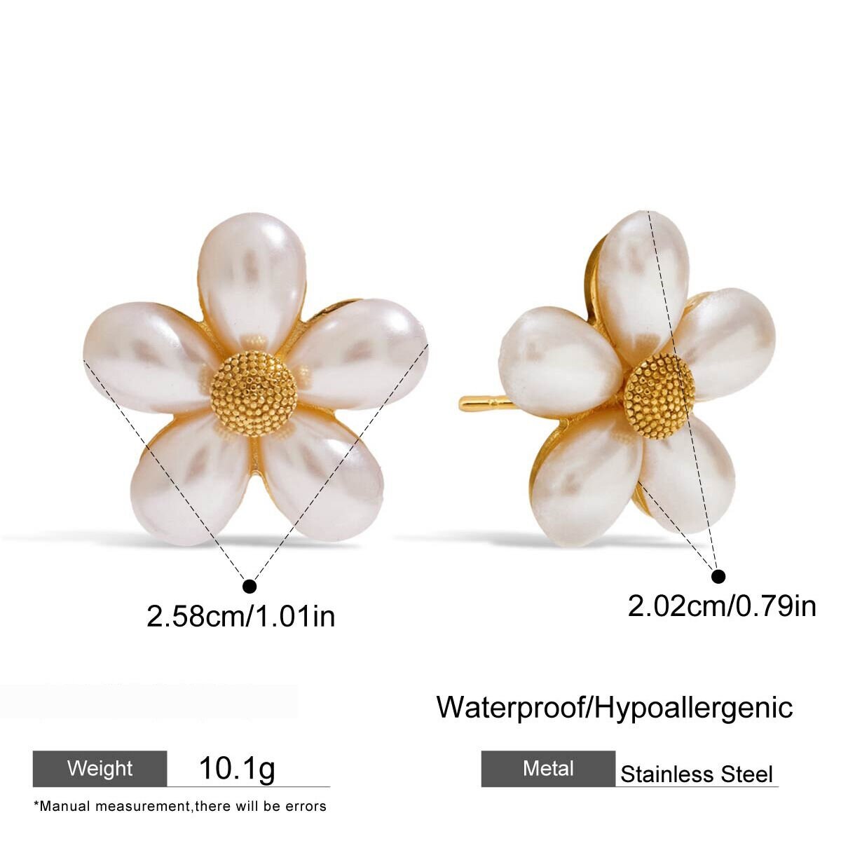 1 Pair Elegant Flower Stainless Steel Waterproof Gold Color Shell Women's Stud Earrings h5 
